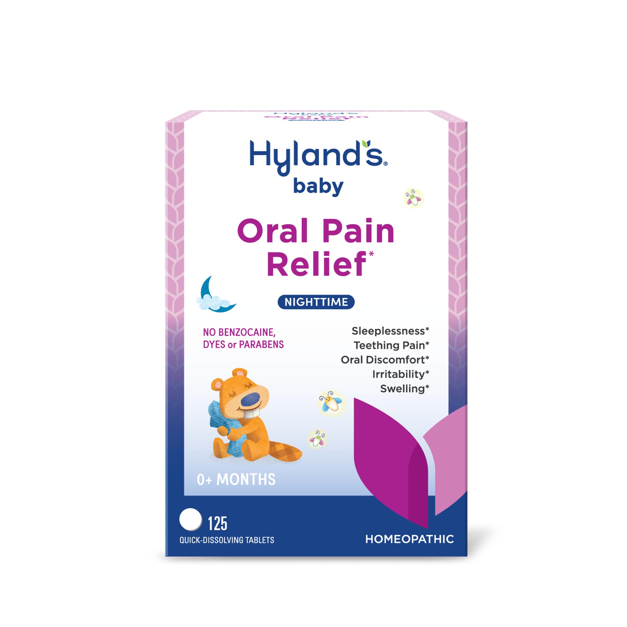 Hylands Baby Nighttime Oral Pain Relief Tablets - 125-Count, Up to 62 Doses - Baby and Toddler Soothing Tablets with Chamomile for Discomfort, Irritability & Swelling