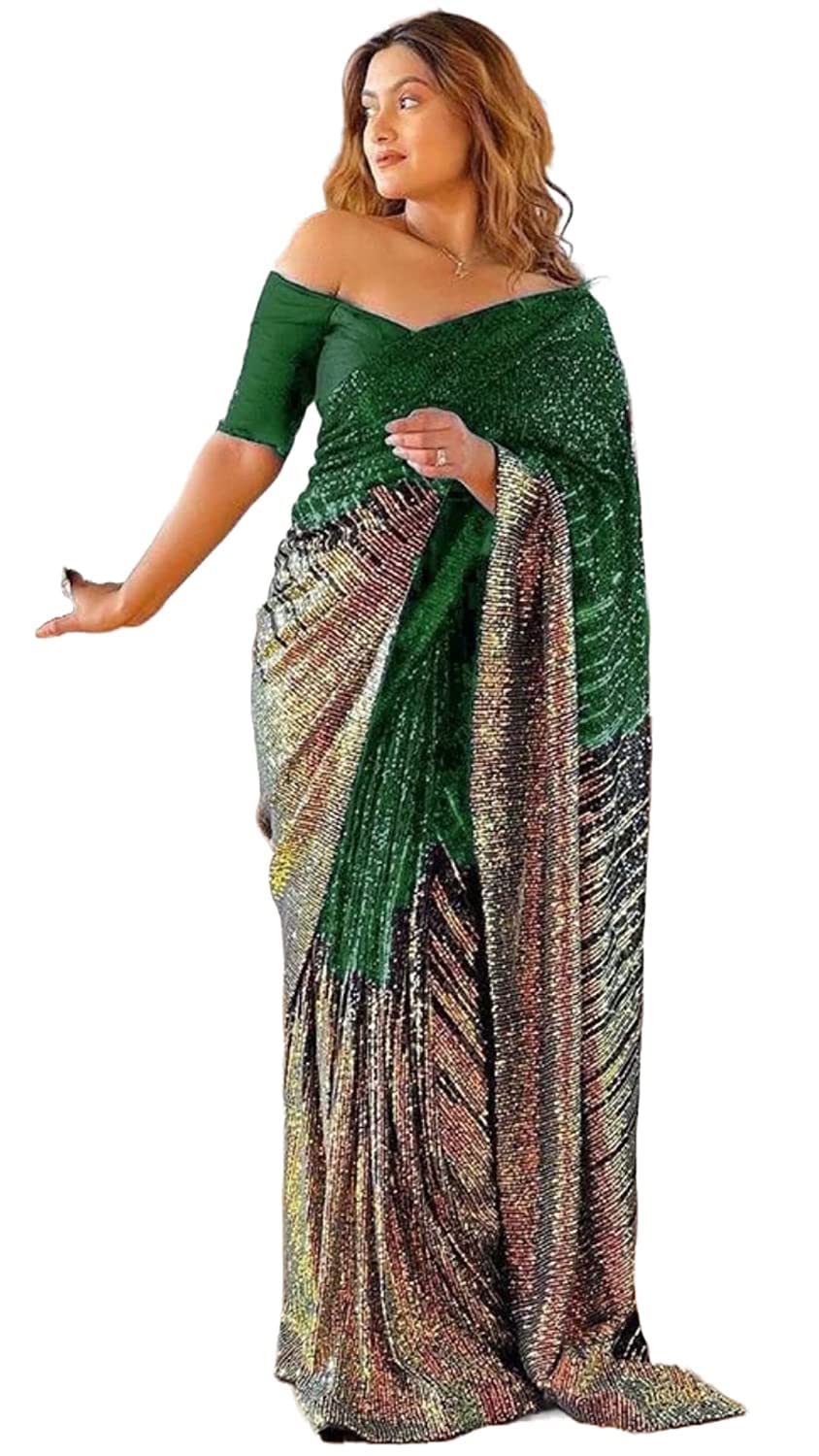 Florely WomenS Georgette Sequence Saree For Women With Blouse Piece (Green)