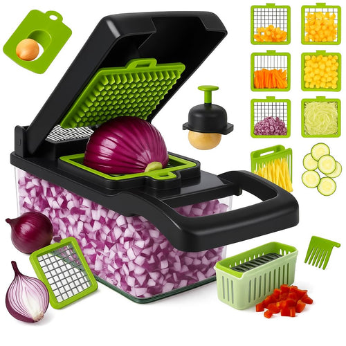 14-in-1 Vegetable Chopper, Mandoline Slicer and Food Processor - Kitchen Essentials for Effortless Food Prep - Includes Salad Spinner, Cheese Grater, Onion Chopper, French Fry Cutter, and More Condition-New