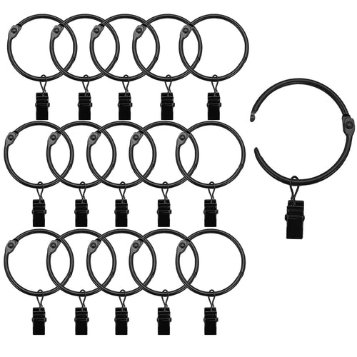 16 Pack Openable Curtain Rings with Clips  Window Clip Rings Curtain Hooks Hangers Clip Rings for Hanging Drapery Drapes Bows  1.5 Inch Diameter  Black