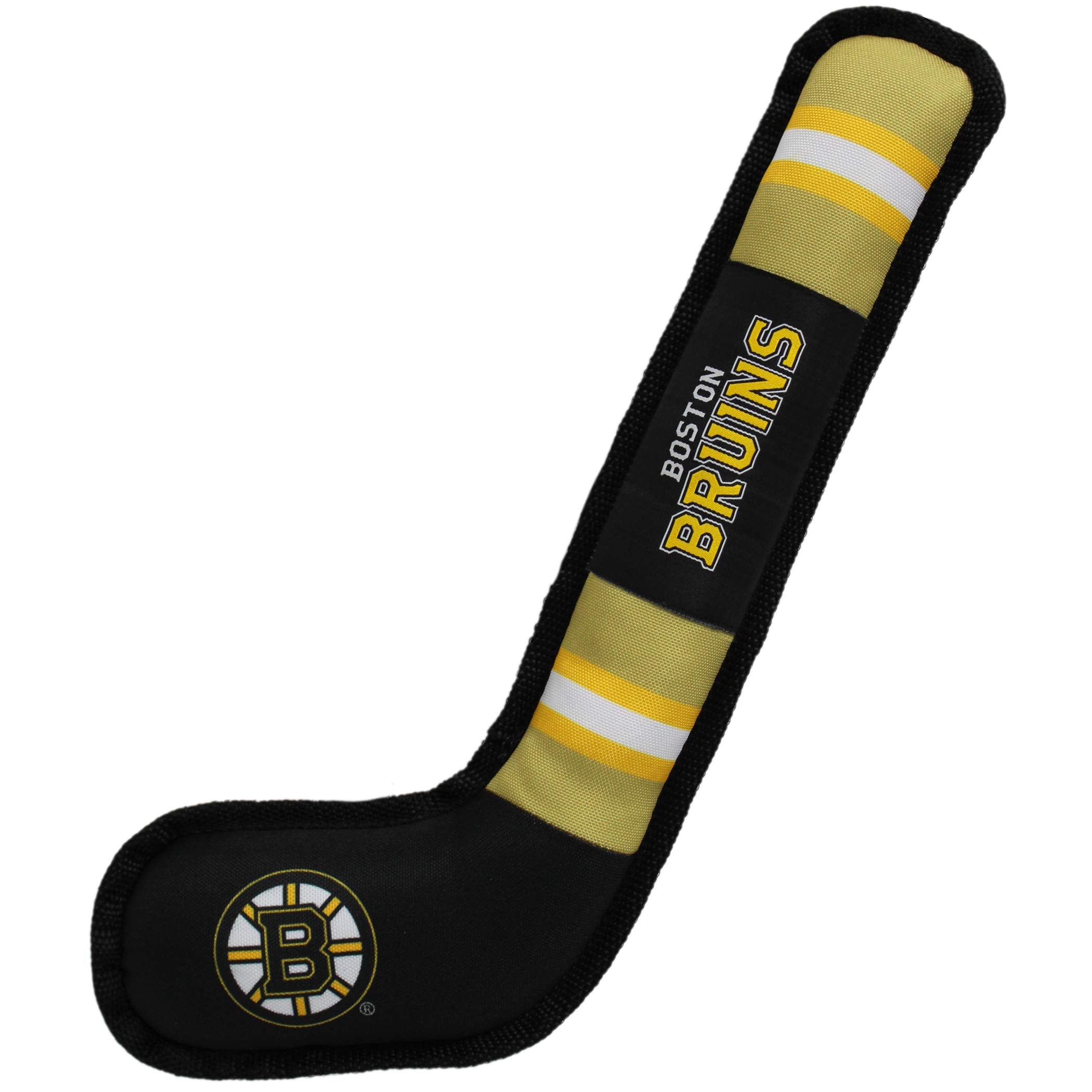 Pets First Dog Toy Tough Nylon with Inner Squeaker Licensed by NHL Boston Bruins Hockey Stick Toy for Dogs & Cats. Play Hockey with Your Pet with This Licensed Dog Tough Toy