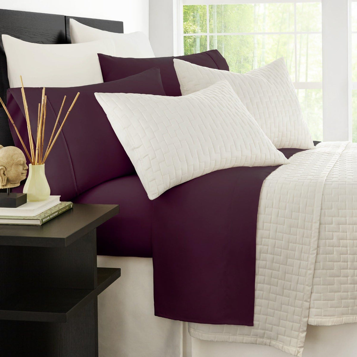 Zen Luxury 1500 Series Bed Sheets - Eco-Friendly and Wrinkle Resistant Rayon Derived from - 4-Piece - Queen - Purple