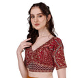 Pujia Mills Mills Womens Half-Sleeve Saree Blouse Multicoloured, Burgundy, 38