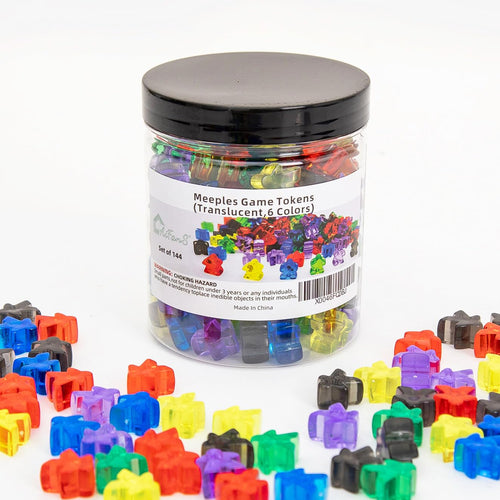 144 Pieces Meeples Game Tokens Game Pieces for Board Games Board Game Accessories with Portable Box(Translucent 6 Colors)