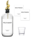 TOLDATLI Mouthwash Dispenser for Bathroom, 17 fl oz Glass Mouthwash Dispenser with Cup, Mouth Wash Container Bottle with Cup, Refillable Mouthwash Decanter, Clear, 1 Pack