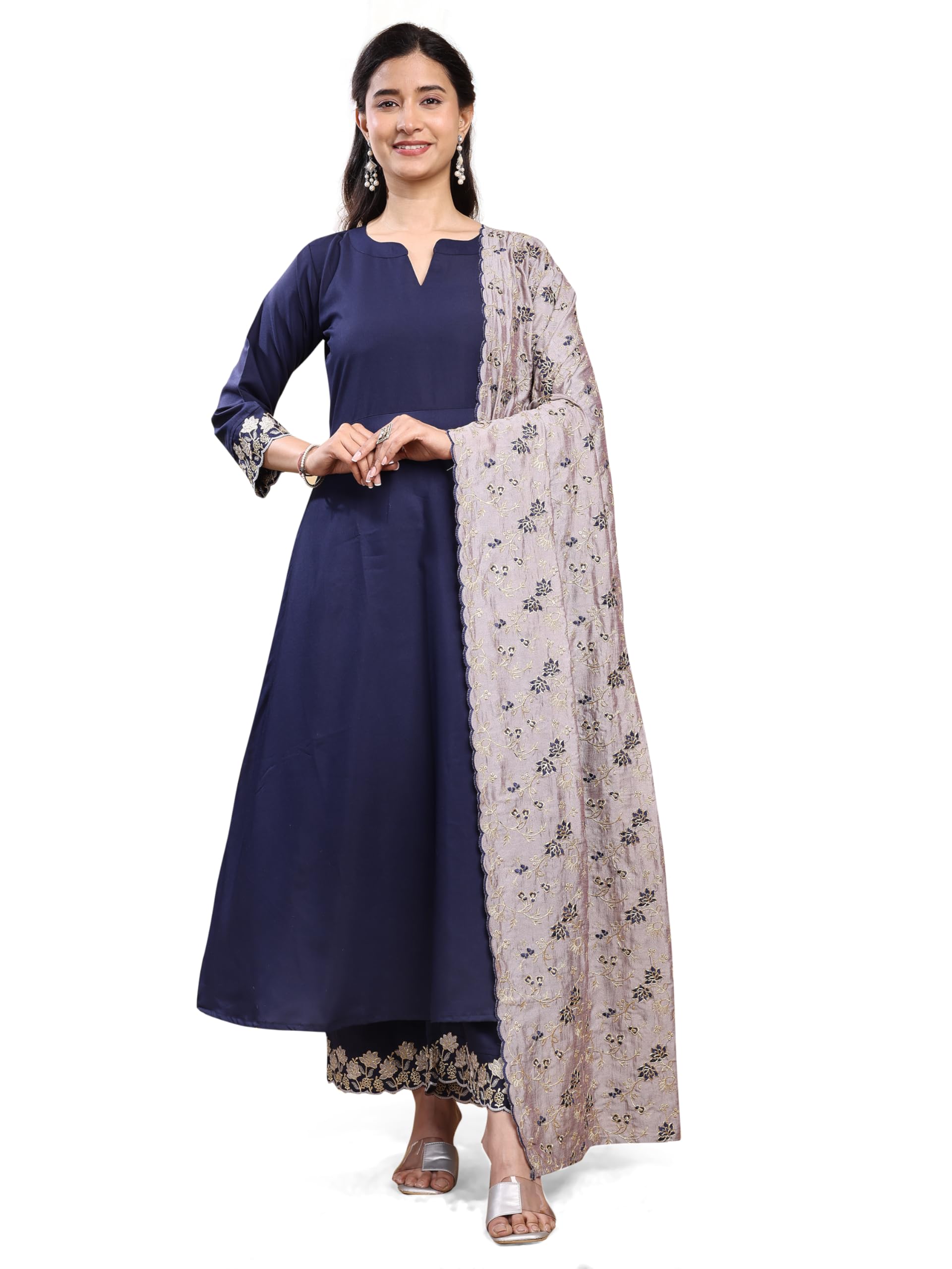 Pratham Blue Womens Silk Embroidered Anarkali Kurta Set With Palazzos and Dupatta (kurta set for women_BKP-1175-S_Blue)