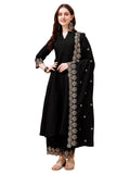 Pratham Blue Anarkali Womens Embroidered Silk Kurta with Palazzos and Dupatta, Black, Medium