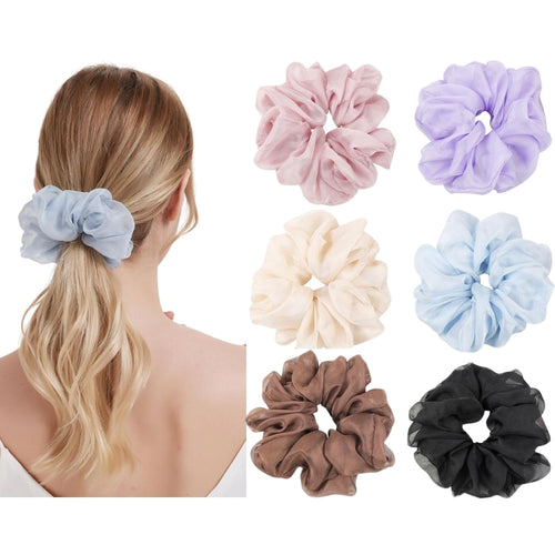 4 Packs Soft Oversized Scrunchies Jumbo Organza Scrunchies Summer big Scrunchie  Large Giant Chiffon Scrunchie  Extra Large Scrunchies for Women and Girls