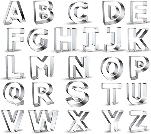 26 Pcs Large 3 Alphabet Letter Cookie Cutters Shapes Stainless Steel - Metal Fondant Letter Cutters for Festivals and Daily Use - Letter Shape DIY Biscuit Form Fondant Biscuit  Cake  Fruit  Vegetable