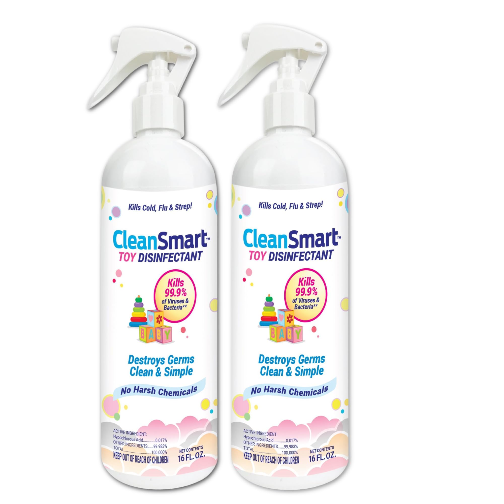 CleanSmart Toy Disinfectant, Hypochlorous Acid Spray, 16 oz (2 pack)