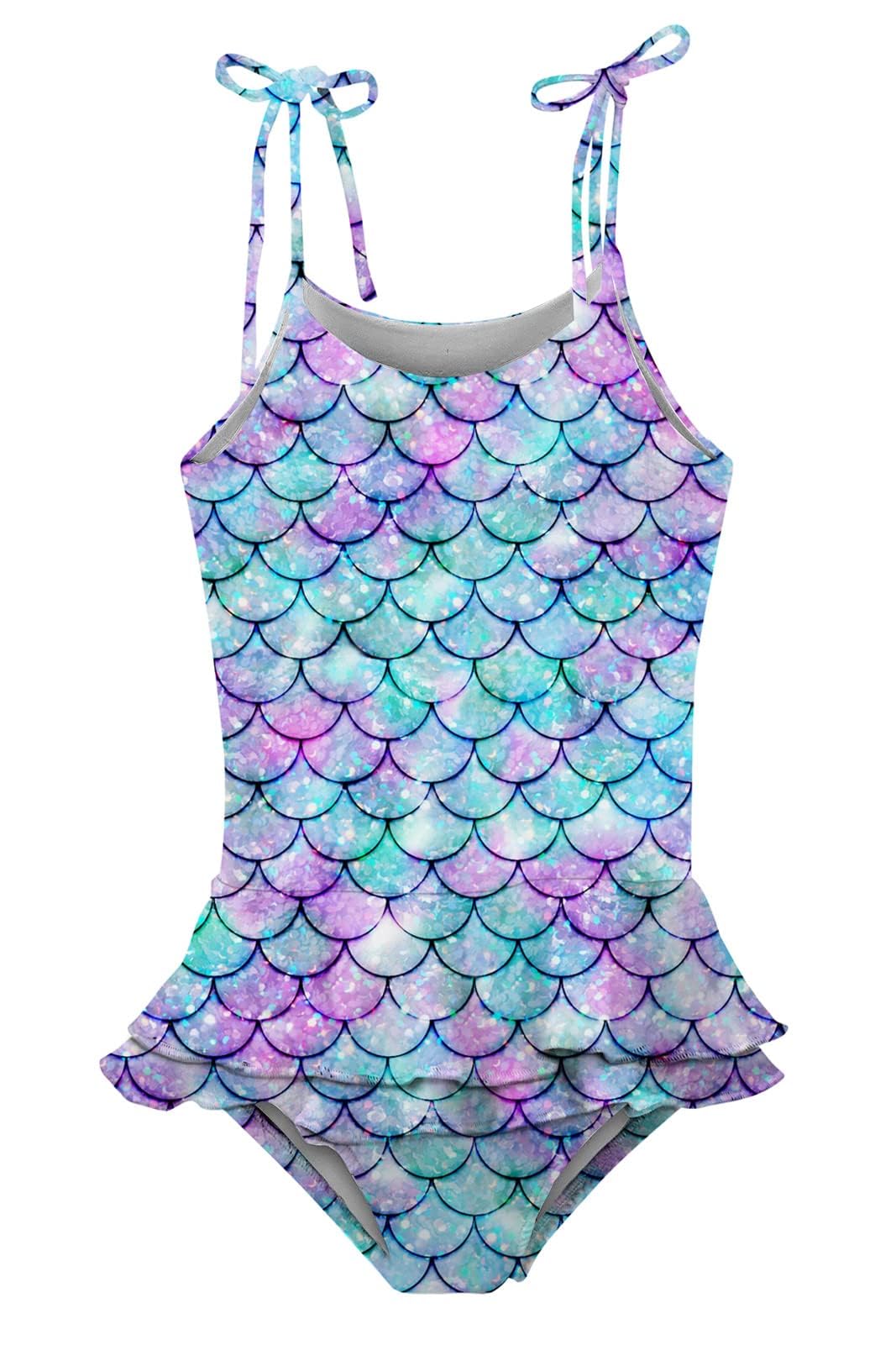 Little Girls Swimsuit 6-8 Years Old One Piece Bathing Suit Quick Drying Mermaid Scales Ruffles Swimwear Condition-New