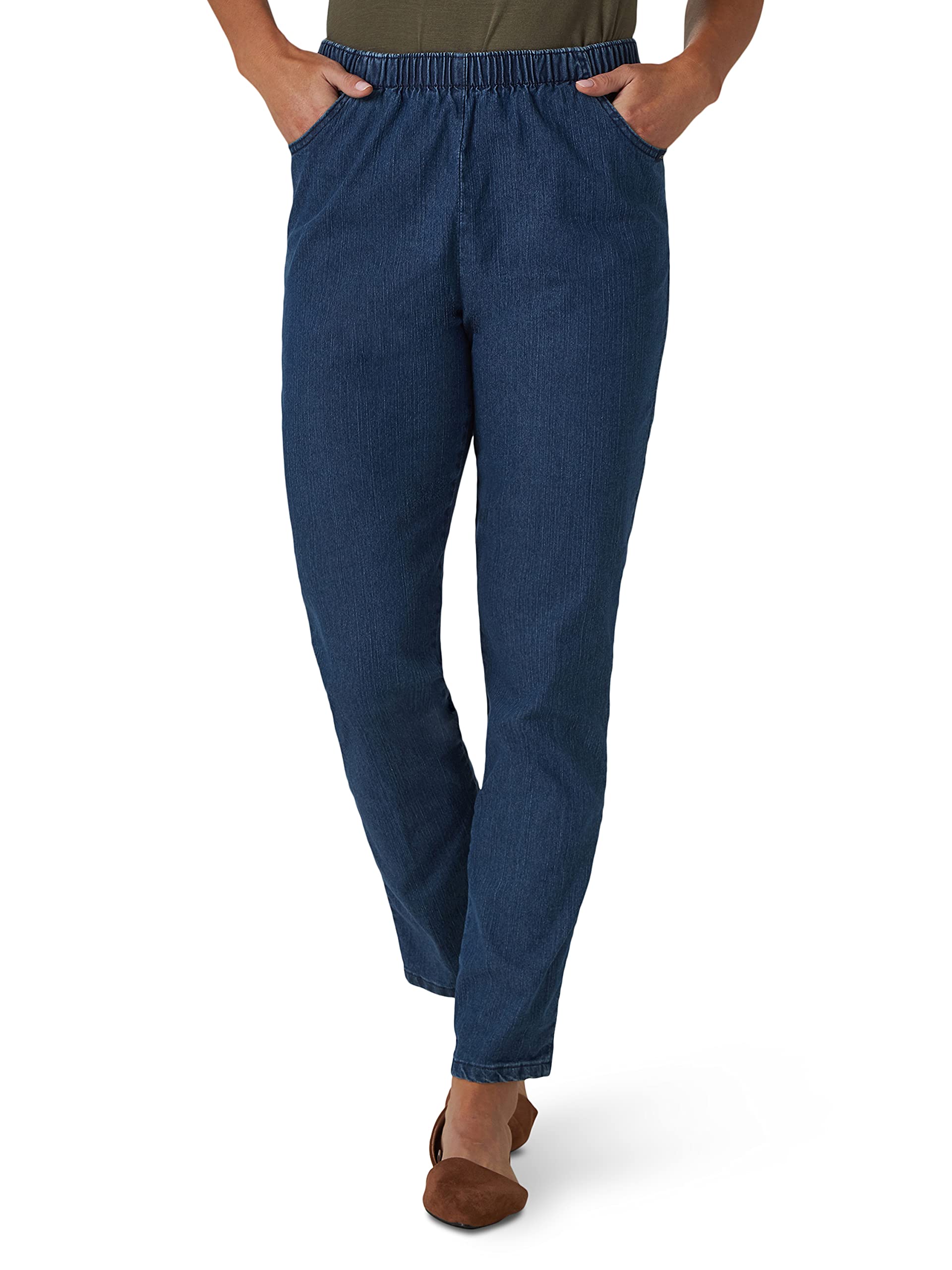 chic classic collection Womens Stretch Elastic Waist Pull-On Legging Pant Mid Shade Denim 16
