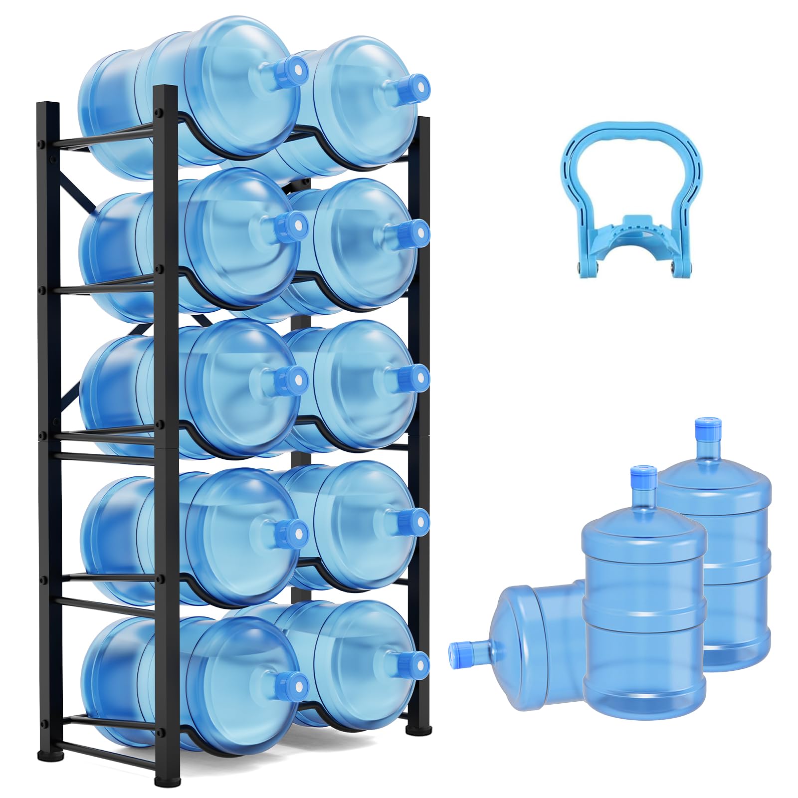 Semoprus 5 Gallon Water Bottle Holder for 10 Bottles, 5 Tiers Heavy-Duty Water Cooler Jug Rack with Reinforcement Frame for Home, Office, Restaurant Condition-New