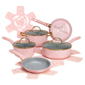 Paris Hilton Epic Nonstick Pots and Pans Set, Multi-layer Nonstick Coating, Tempered Glass Lids, Soft Touch, Stay Cool Handles, Made without PFOA, Dishwasher Safe Cookware Set, 12-Piece, Pink