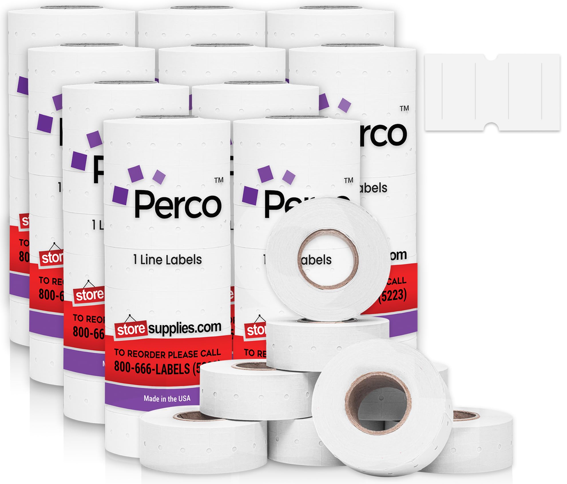 Perco 1 Line White Labels - 80,000 Blank Price and Date Gun Labels for Perco Lite, X, Plus and Pro 1 Line Price and Date Guns- 80 Rolls, 10 Sleeves - Made in USA