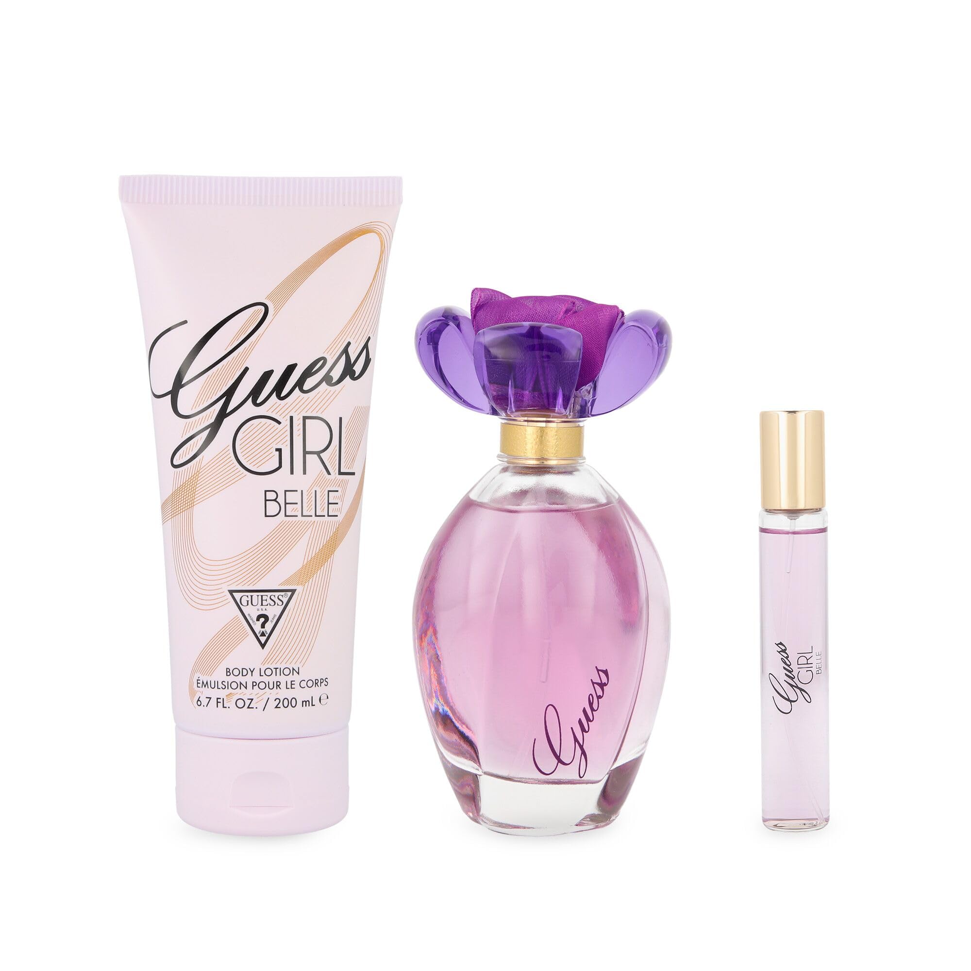 GUESS Girl Belle Eau de Toilette 3 Piece Gift Set - Perfume Spray 3.4 Fl. Oz., Travel Spray 0.5 Fl. Oz., & Body Lotion 6.7 Fl. Oz.