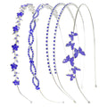 Wecoe Royal Blue Rhinestone Headband Flower Girl Wedding Headpiece Crystal Metal Headbands for Women Fashion Hairband Gifts 4 Pack