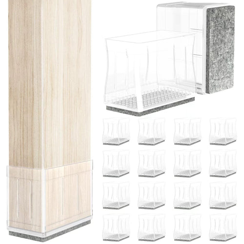 0.75  x 1.5  Rectangle Chair Leg Protectors for Hardwood Floors  Silicone Covers to Protect Wood Tile Floors Felt Pads Furniture Leg Caps Reduce Noise  Easy to Move.16 PCS Clear.