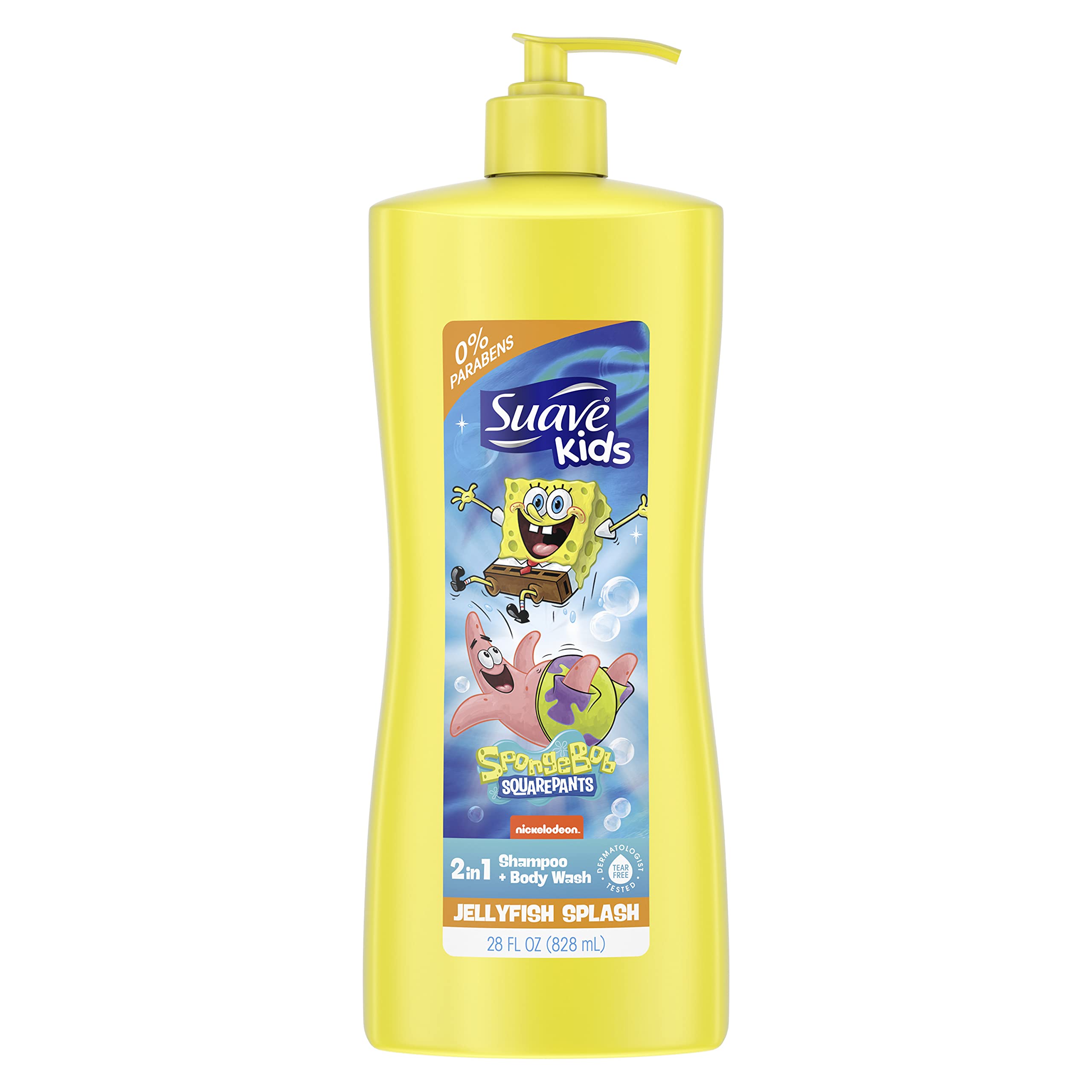 Suave Kids 2in1 Shampoo & Body Wash for Kids Nickelodeon Spongebob Dermatologist-Tested and Tear-free, Strawberry, Yellow, 28 Fl Oz Condition-New