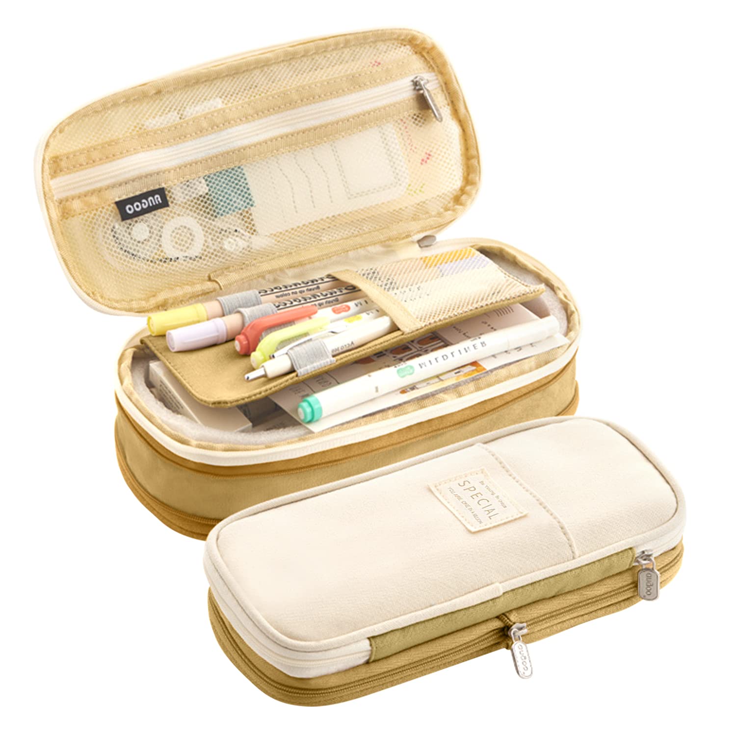 LHMTQVK Large Capacity Pencil Case Pencil Pouch Handheld Pen Bag, school pencil case for Teen Girl Boy Men Women Adult (khaki-beige)-Like New Condition-Like New