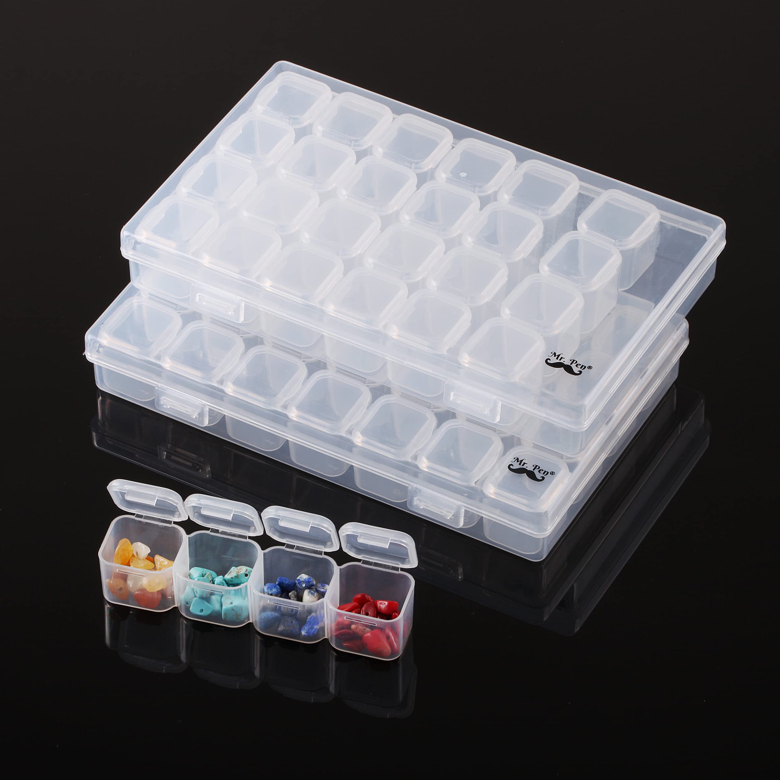 Mr. Pen- Diamond Painting Bead Storage Containers  28 Grids  2 Pack  Includes 160pcs Label Stickers  Diamond Art Bead BoxOrganizer
