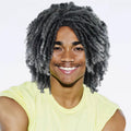PHOCAS Short Dreadlock Wig for Women and Men Afro Curly Twist Wig Synthetic Braided Wigs Full Curly Faux Crochet Hair Braiding Wigs(T1B/GREY)