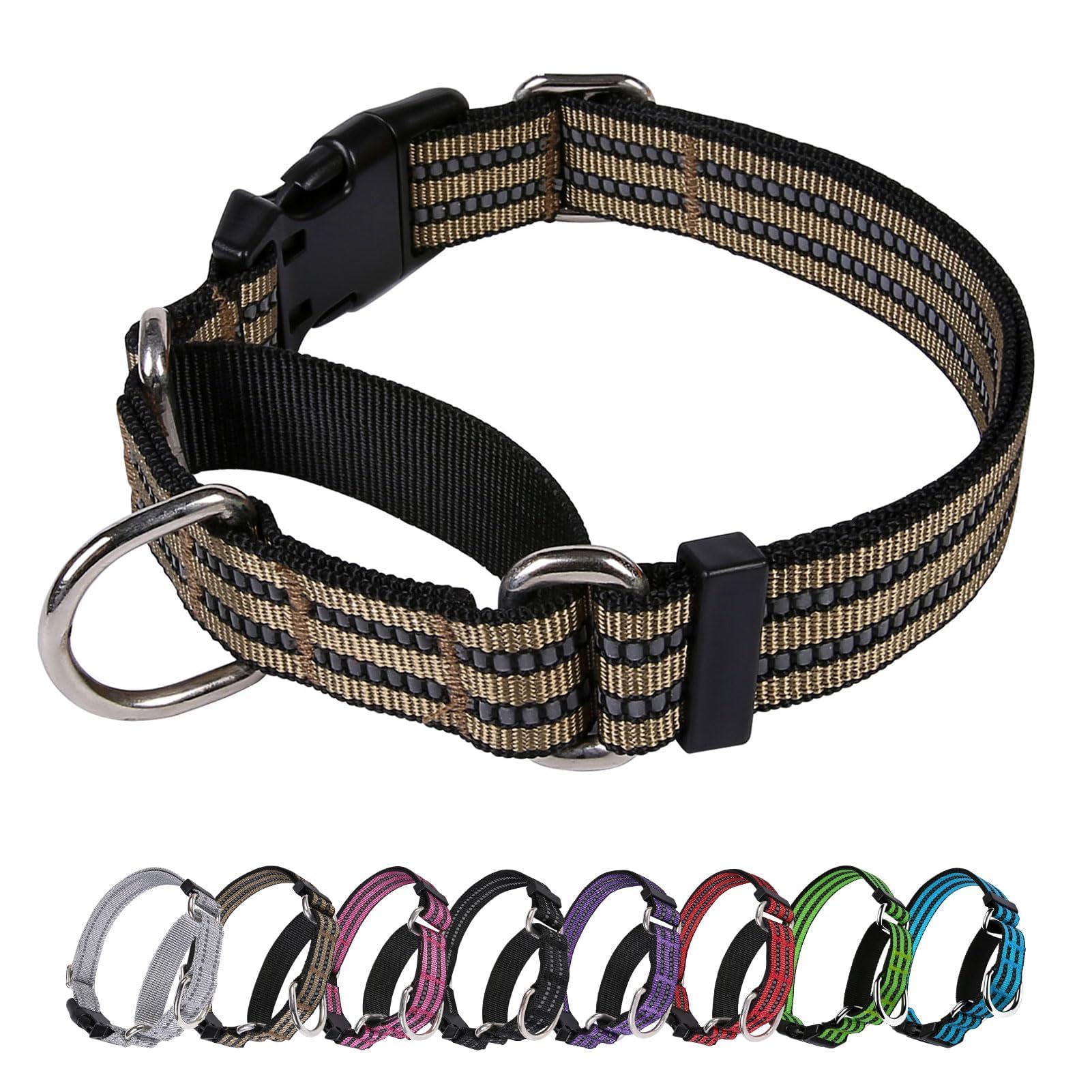 JOYEEIIOO Martingale Dog Collar  Adjustable Nylon Reflective Collar with Buckle No Pull Dog Collar for Small Medium Large Dogs (ArmyGreen L)