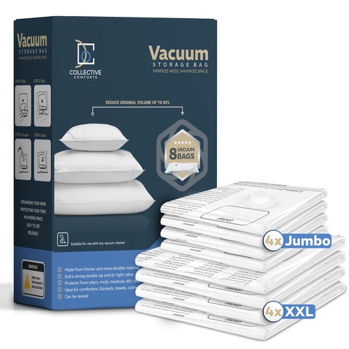 8 pack XXL Jumbo Vacuum Storage Bags - Vacuum Seal Bags for Clothing  Bedding  Blankets - Comforter and Pillow Storage - Space Saver Bags for Storage and Moving - 4XXL (47x35in) + 4Jumbo (39.5x31.5in)
