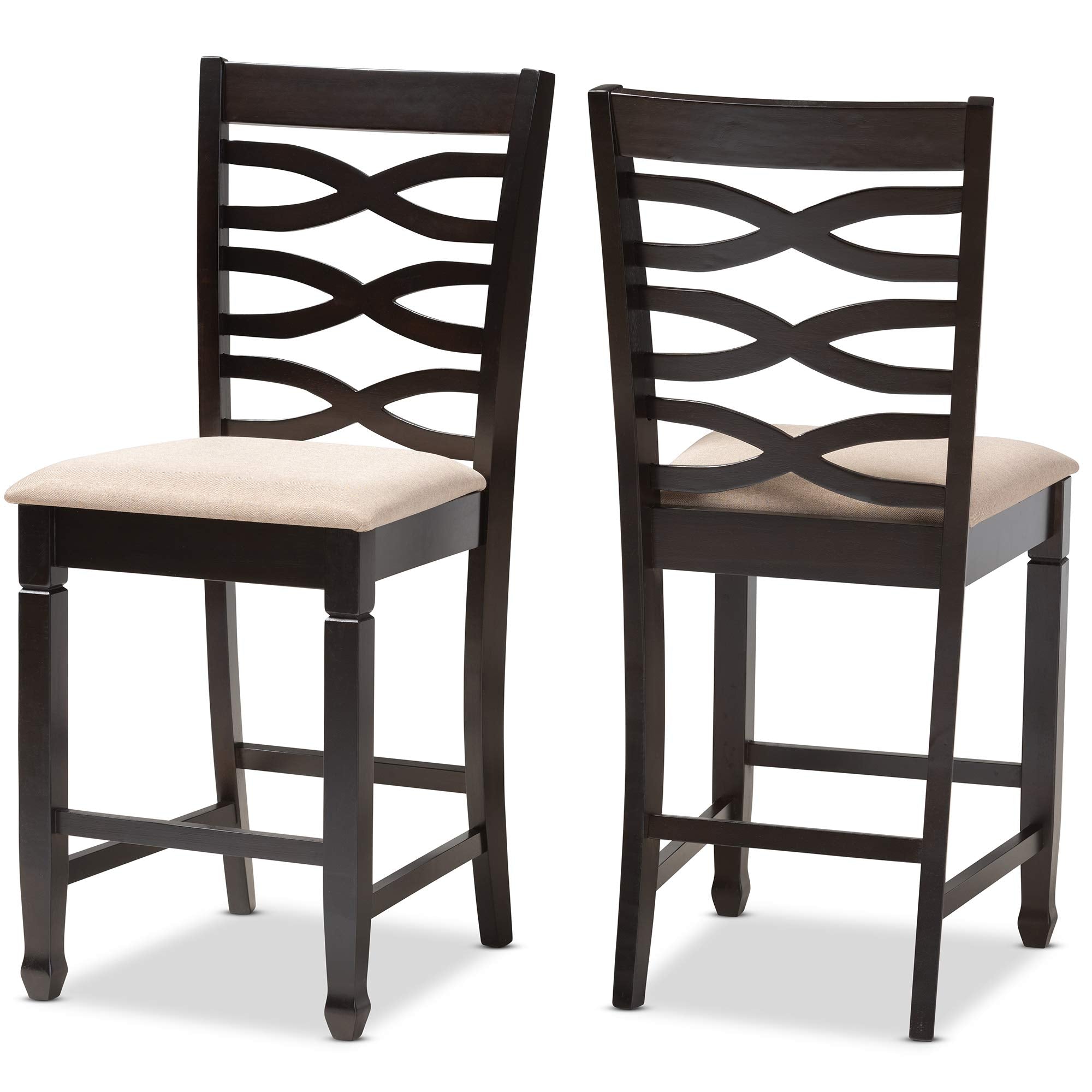 Baxton Studio Lanier Modern and Counter Height Pub Chair Sand Fabric Upholstered Espresso Brown Finished Wood Counter Height Pub Chair-Like New Condition-Like New