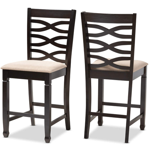 Baxton Studio Lanier Modern and Counter Height Pub Chair Sand Fabric Upholstered Espresso Brown Finished Wood Counter Height Pub Chair-Like New Condition-Like New