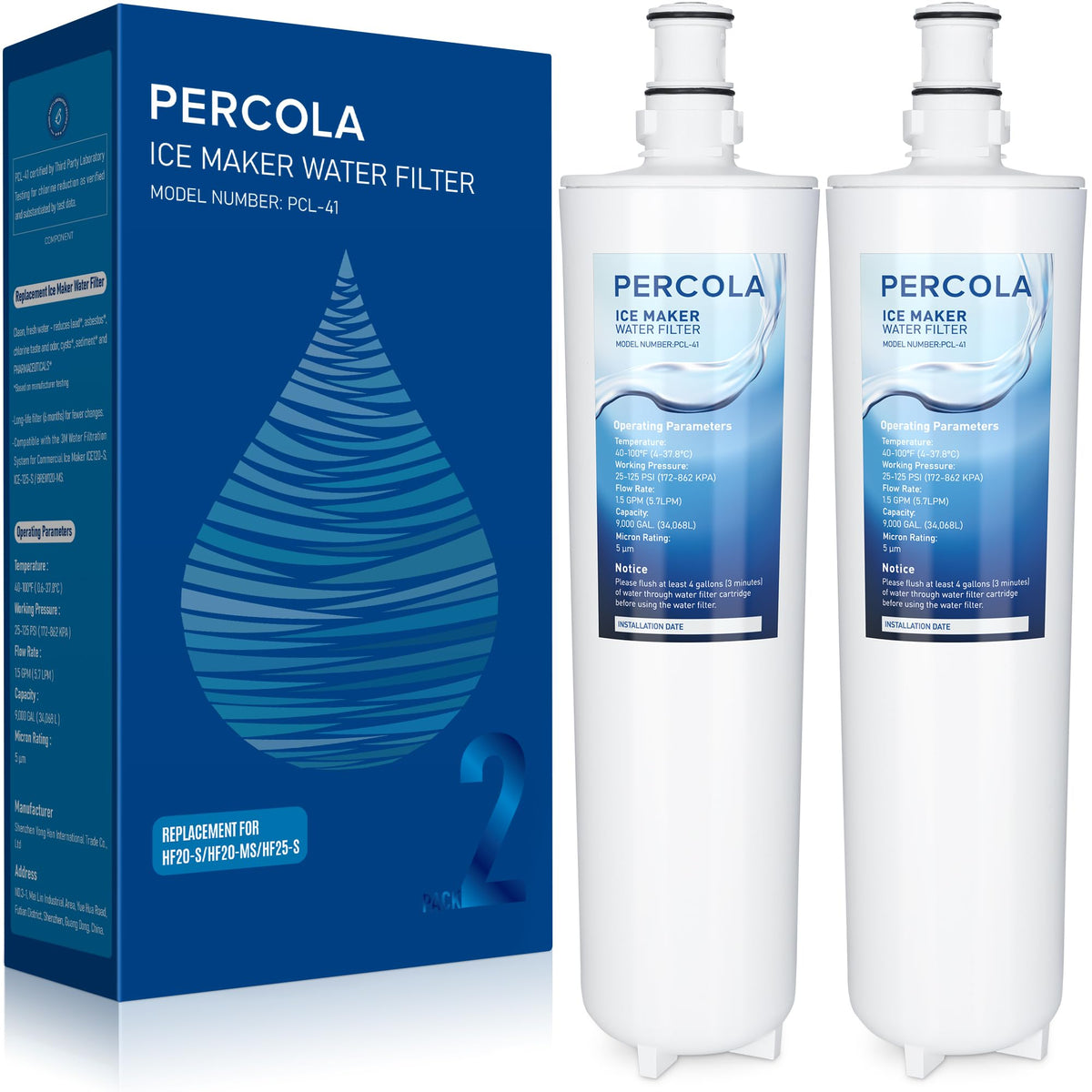 PERCOLA HF20-S/HF20-MS/HF25-S Water Filter  Compatible with 3M High Flow Series Cartridge HF20-S  5615103/HF20-MS  5615109/HF25-S 5615203  3M Water Filtration System  W/Scale Inhibitor (2 Pack)