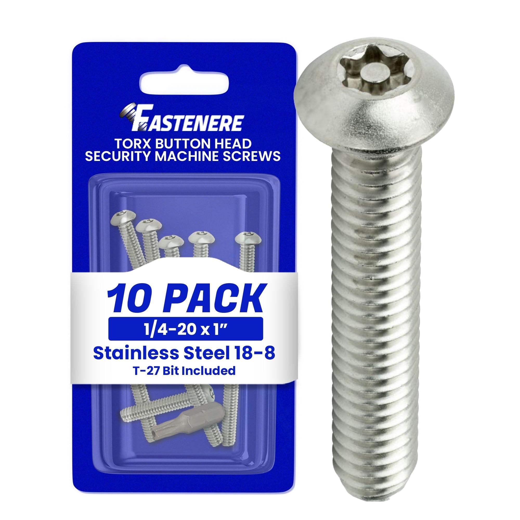 Fastenere Torx Security Machine Screws, 1/4-20 x 1 Stainless Steel, Tamper-Resistant Button Head Electrical Outlet Screws for Wall Plates, Panels, Fixtures, Covers & Metal Enclosures, (10 Pack) Condition-New