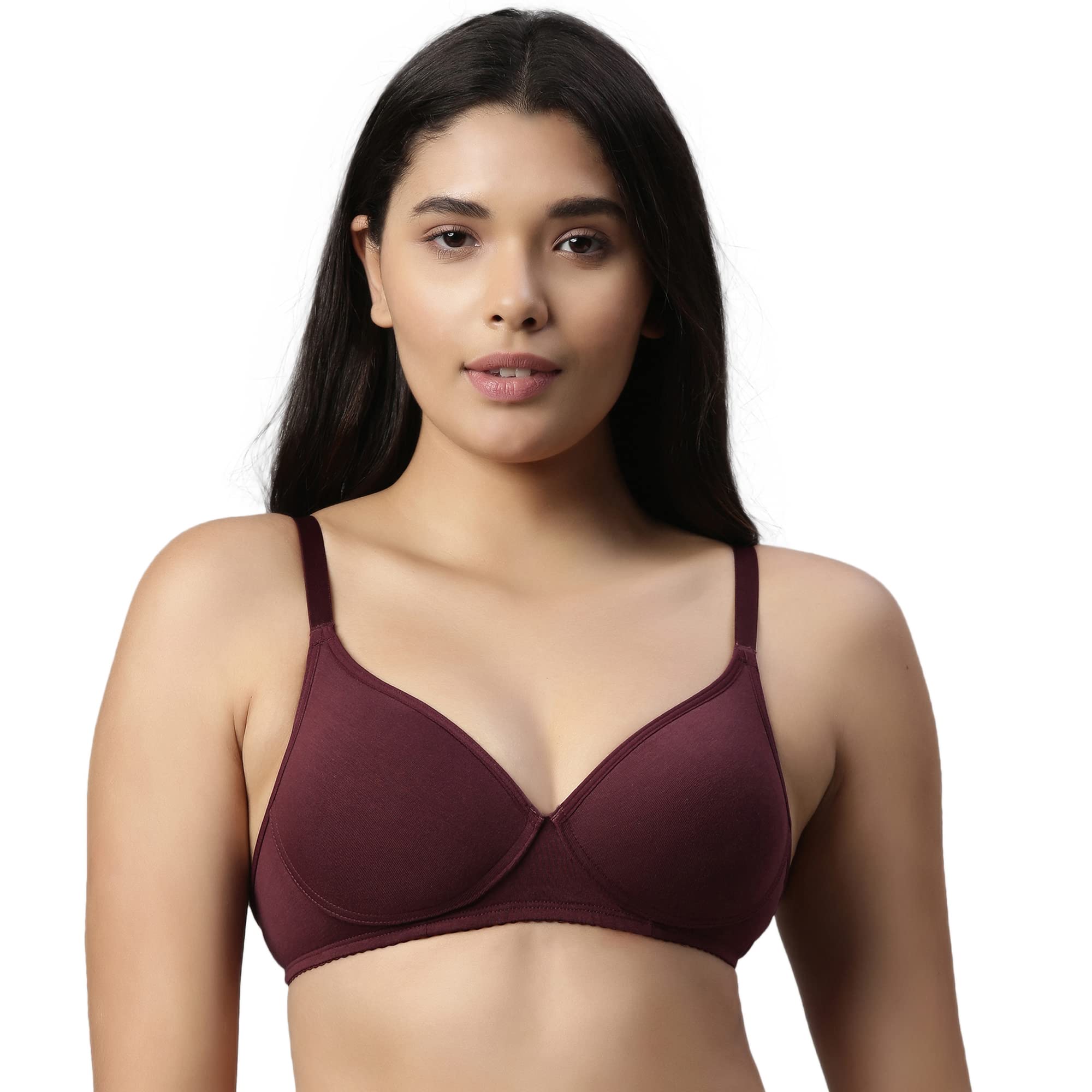 Enamor Lightly Padded, Wireless, Perfect Coverage Stretch Cotton T-Shirt Bra - Medium Coverage, Grape Wine, 36D Condition-New