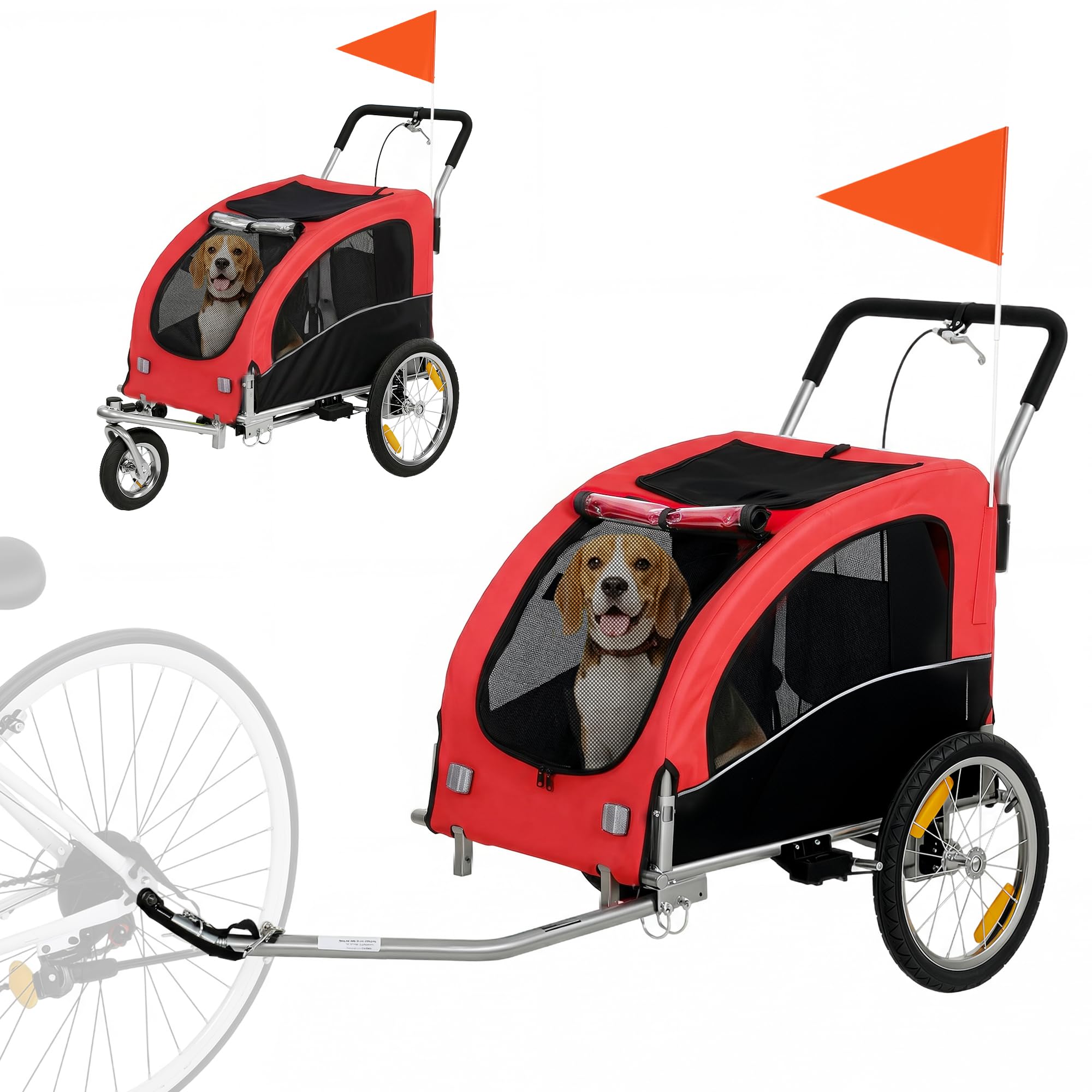 Aosom Dog Bike Trailer 2-in-1 Pet Stroller, Red