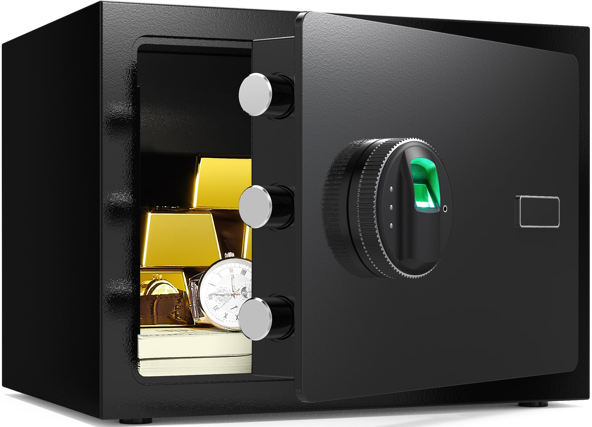 Marcree 0.6 Cub Small Safe, Money Safes with Fingerprint Lock, Fingerprint Safe Box Fireproof Waterproof with 3 Locking Bolts, Security Small Safes for Home Firearm Money Valuables Documents, Black Condition-New