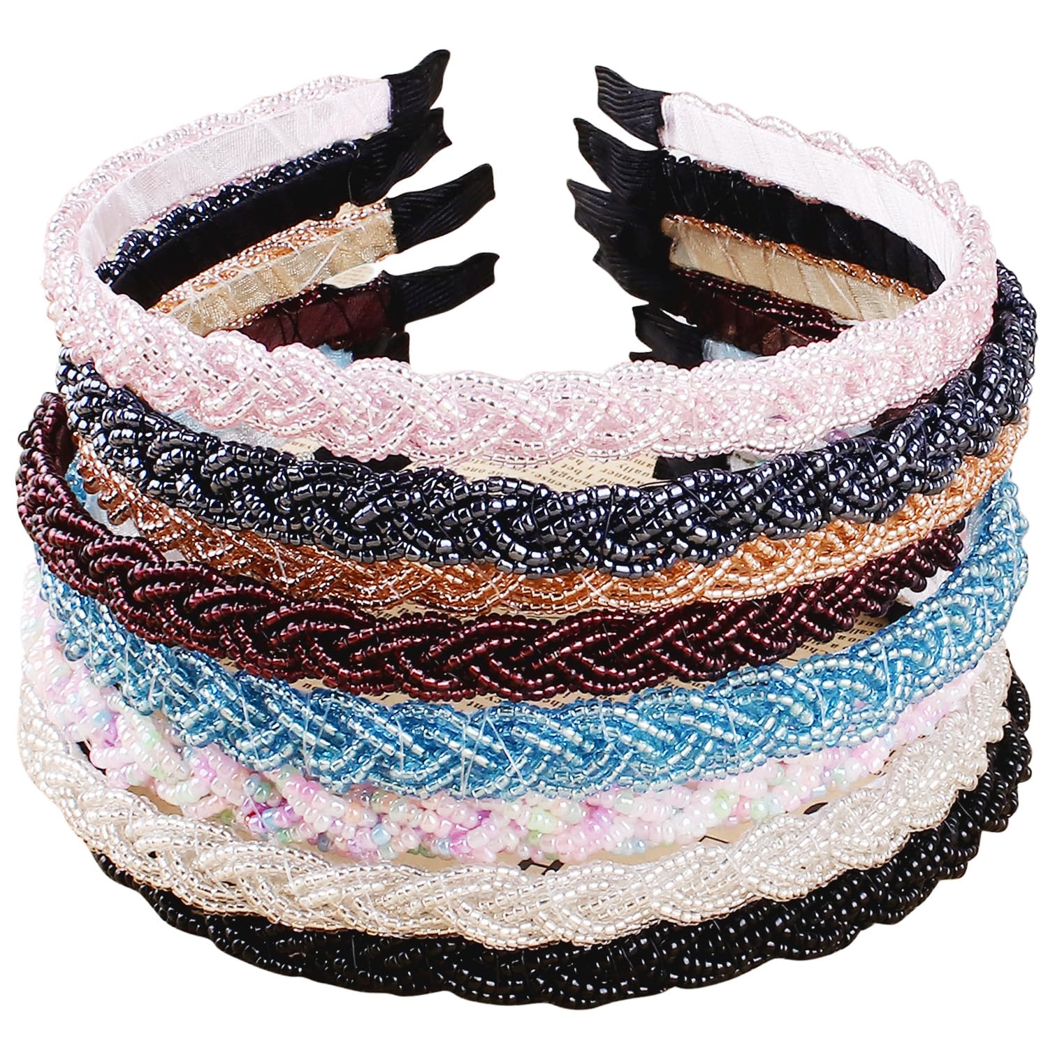 FASOTY 8 Pieces Beaded Headband Sparkly Crystal Beaded Hair Hoop Colorful Braided Thin Headbands for Women Girls Fashion Hair Bands Hair Accessories  8 Colors