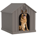 Fancyango Large Dog House Outdoor Indoor for Medium Large Dogs, Sturdy Plastic Waterproof Doghouse with Air Vents and Elevated Floor, Easy Clean and Assemble (Grey, 36.2L×38W×38H)