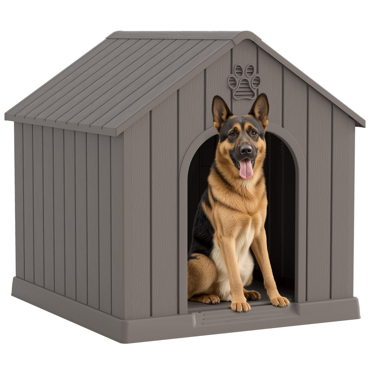 Fancyango Large Dog House Outdoor Indoor for Medium Large Dogs, Sturdy Plastic Waterproof Doghouse with Air Vents and Elevated Floor, Easy Clean and Assemble (Grey, 36.2L×38W×38H)