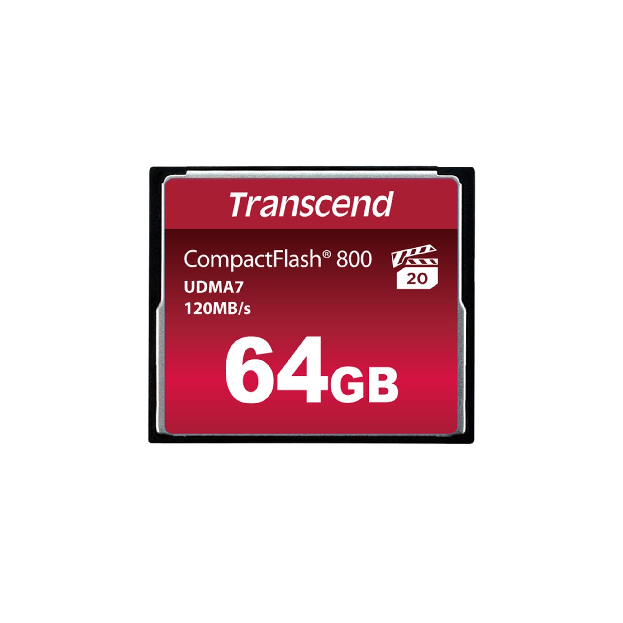 Transcend 64GB CF800, CompactFlash Memory Card, UDMA 7, High Speed, Up to 120MB/s, For Nikon, Canon, digital SLR, MLC - TS64GCF800