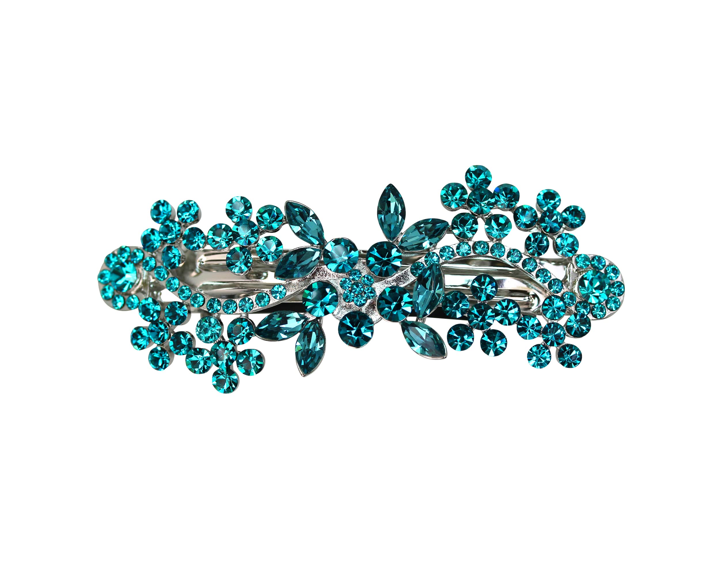 Faship Gorgeous Teal Crystal Flower Barrette Clip