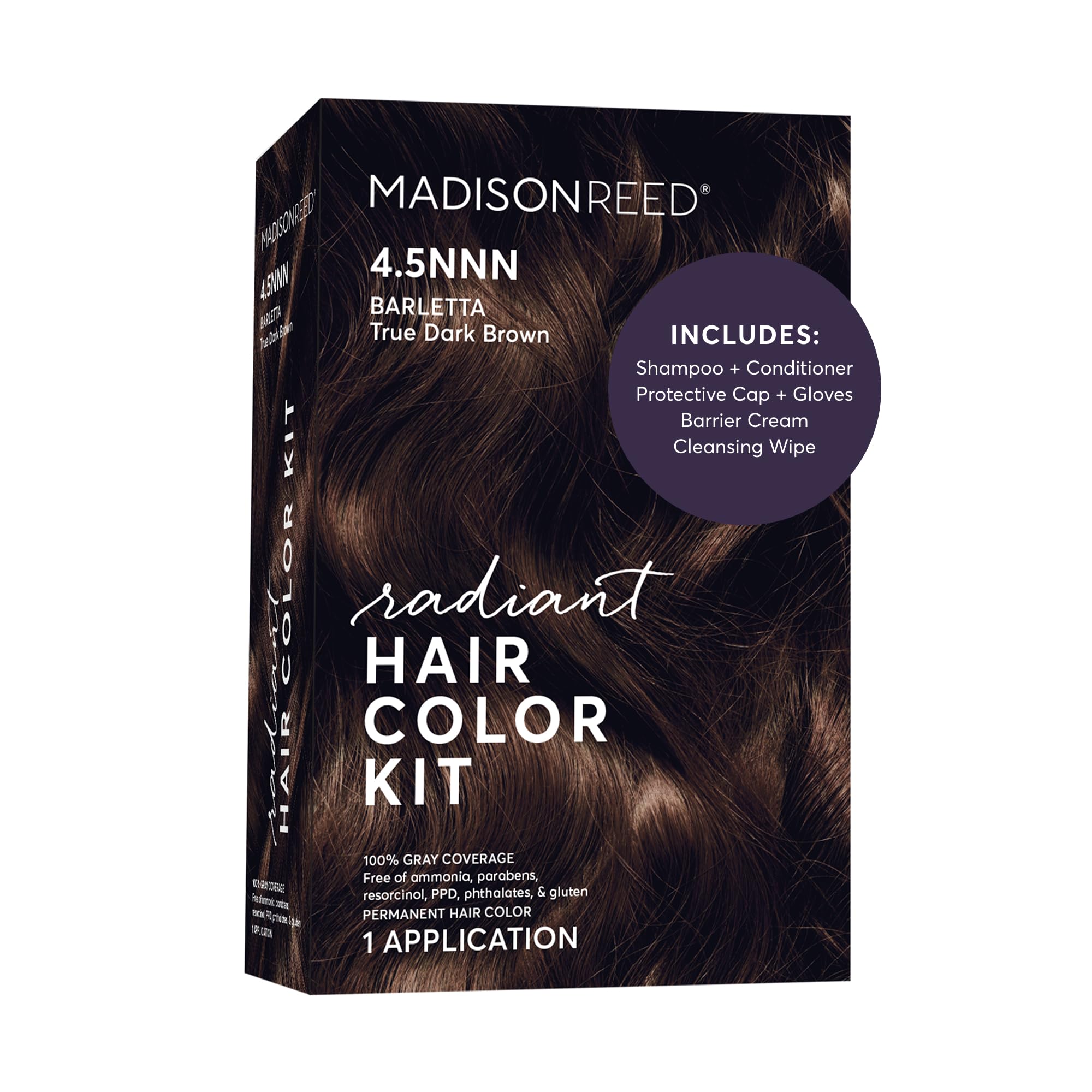 Madison Reed Radiant Hair Color Kit - 4.5NNN Darkest Brown with Warm Tones (Barletta Brown), 100% Gray Hair Coverage Permanent Hair Dye for Resistant Grays | PPD-Free & Ammonia-Free, 1 Pack Condition-New