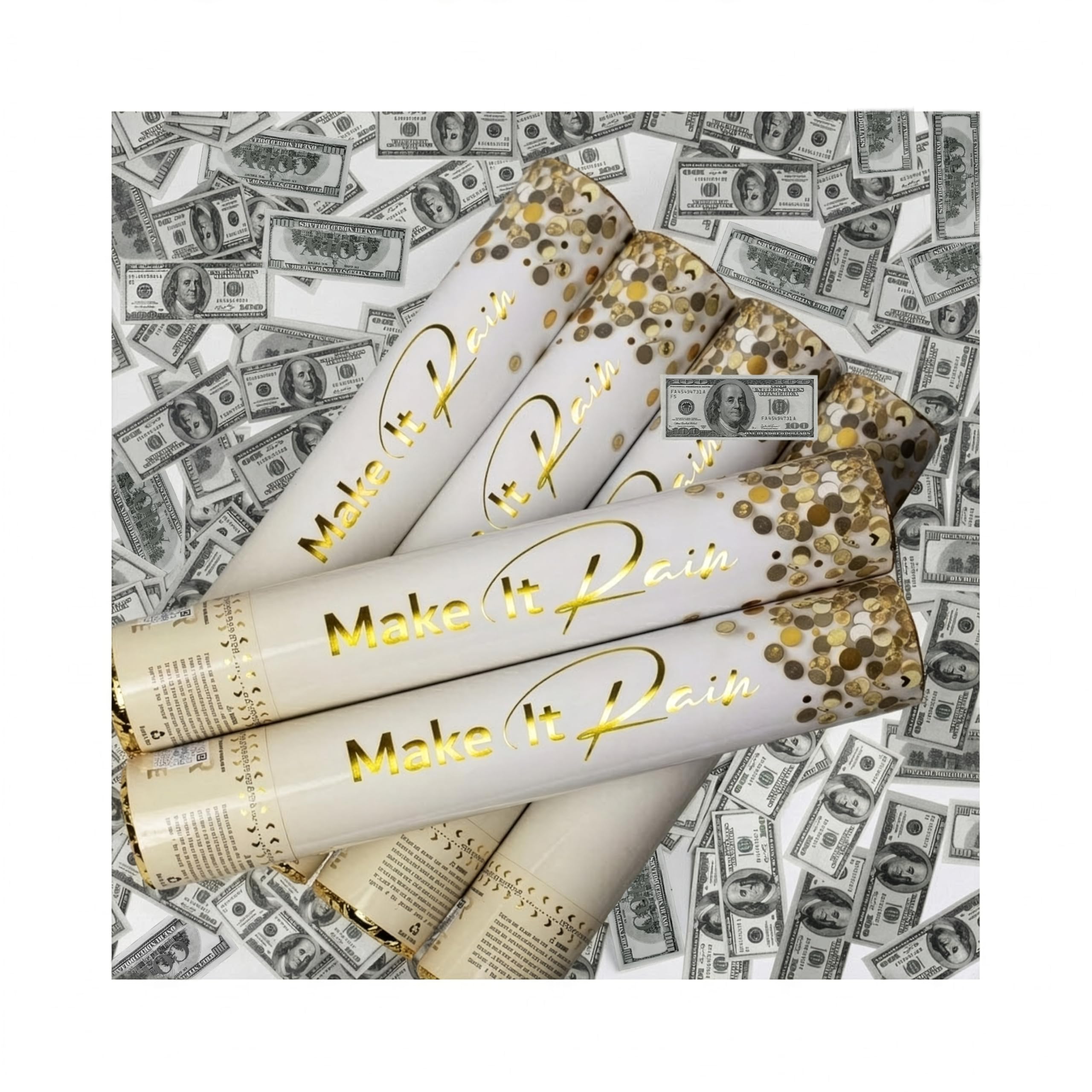 PrimePure Confetti Cannon Party Popper, Fake 100 Dollar Bills Money, 6 Pack