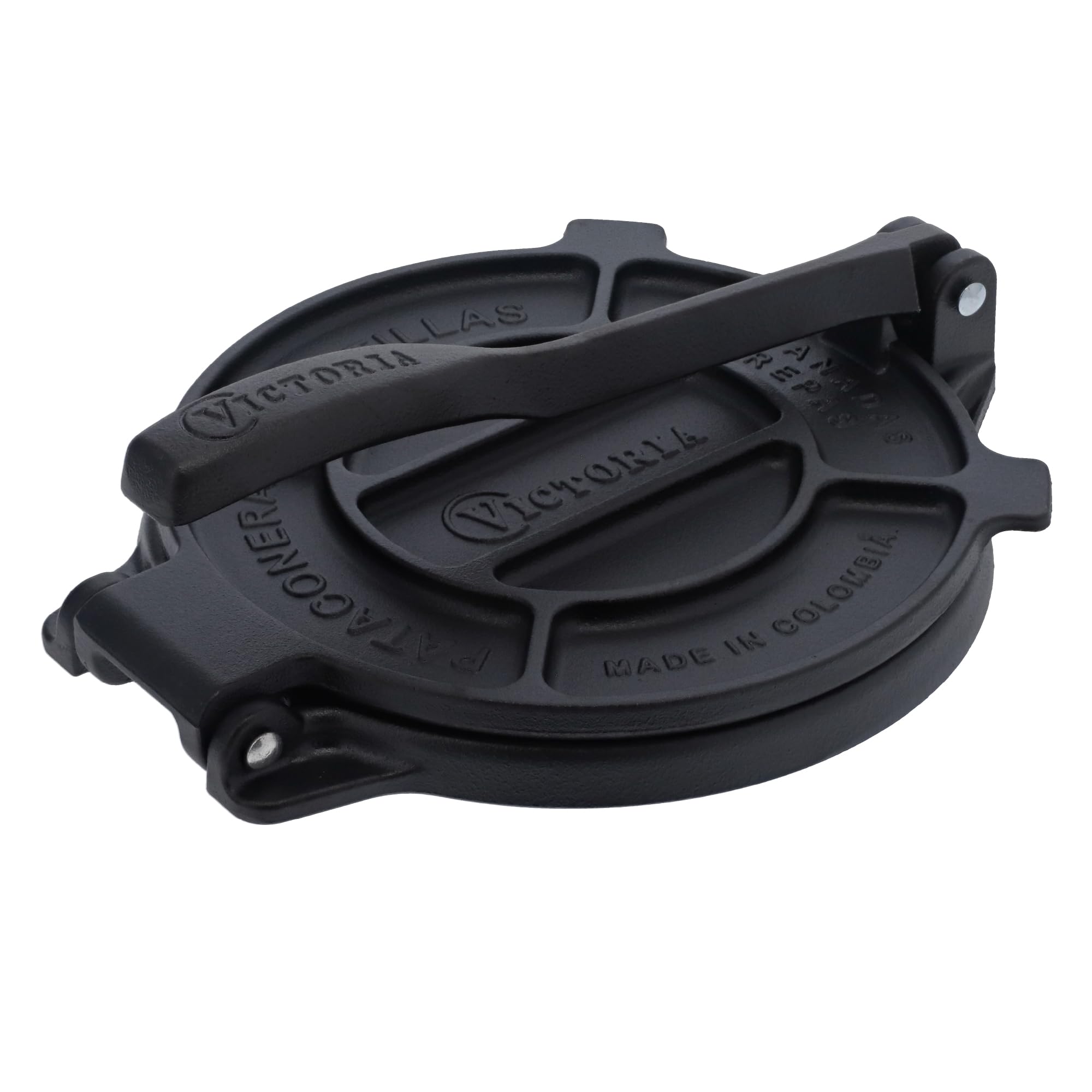 Victoria 8 Inches Cast Iron Tortilla Press, Roti Maker and Tortilladora, Pataconera Seasoned with Flaxseed Oil, Made in Colombia, Traditional Style, Black