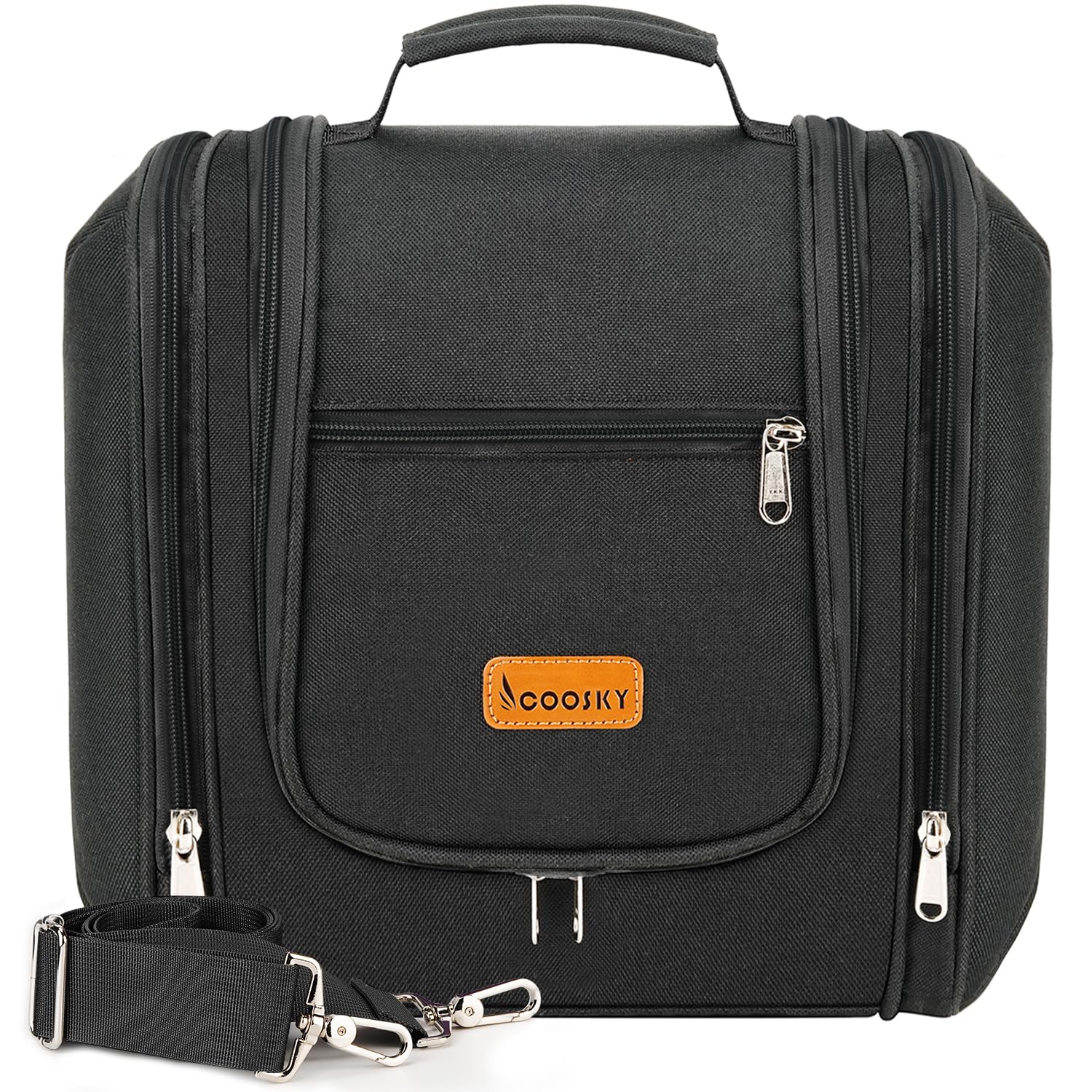 Travel Hanging Toiletry Bag for Women and Men  6 Organizer Compartments  Holds Full Size Bottles  Extra Large Cosmetic Accessories  Makeup essentials  Bathroom Water-resistant Toiletries Bag  Black