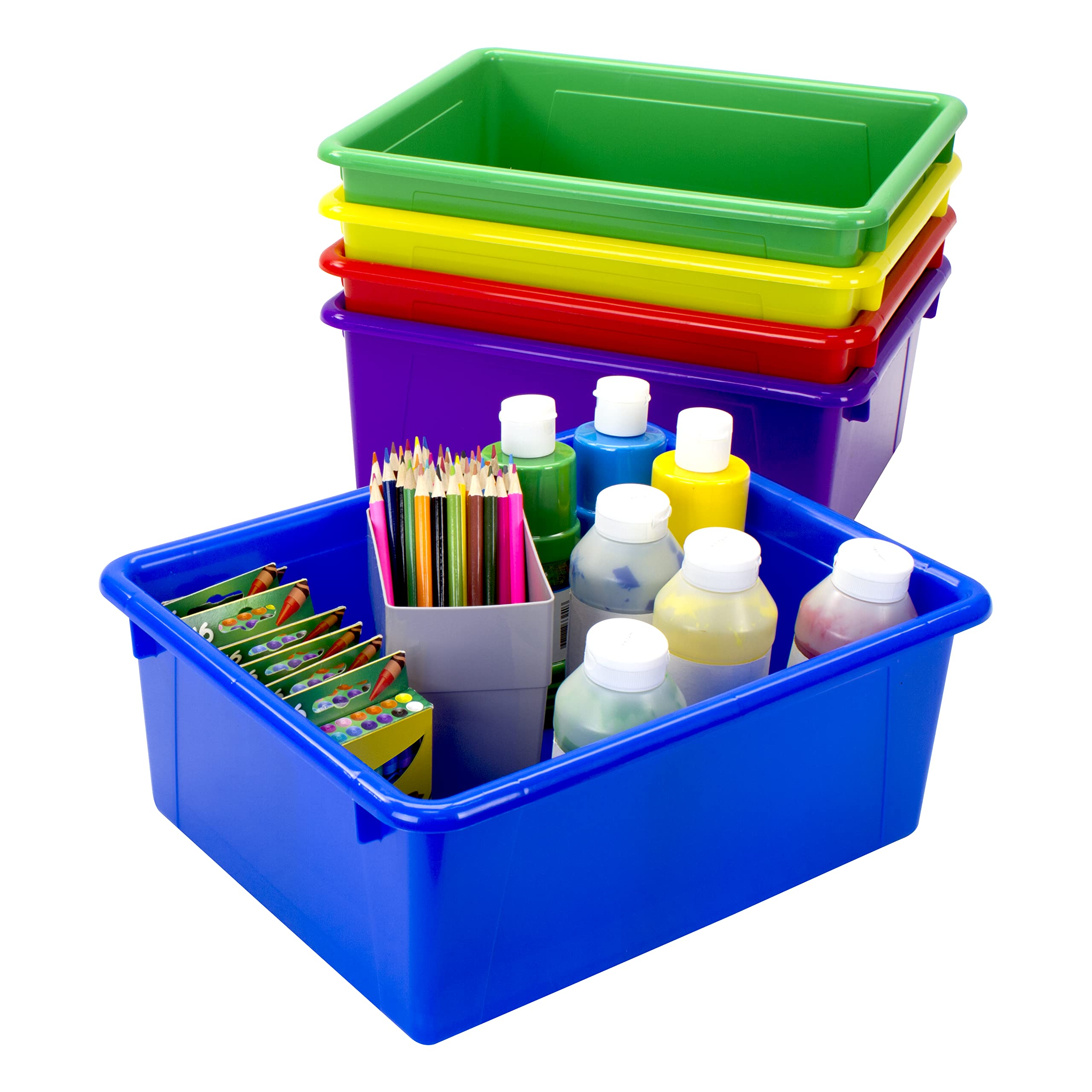 Storex Letter Size Deep Storage Tray – Organizer Bin for Classroom, Office and Home, Assorted Colors, 5-Pack (62530U05C) Condition-New