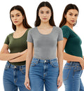 Emmalise Women's Short Sleeve Tshirt Scoop Neck Tee Value Set (3Pk, Olive, Deep Jungle, HTH Gry, Small) Condition-New