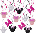 BEISHIDA 16 Pcs Pink Hanging Swirl Decorations, Pre-Strung Birthday Party Decorations Pink and Black Pink Theme Party Supplies for Kids