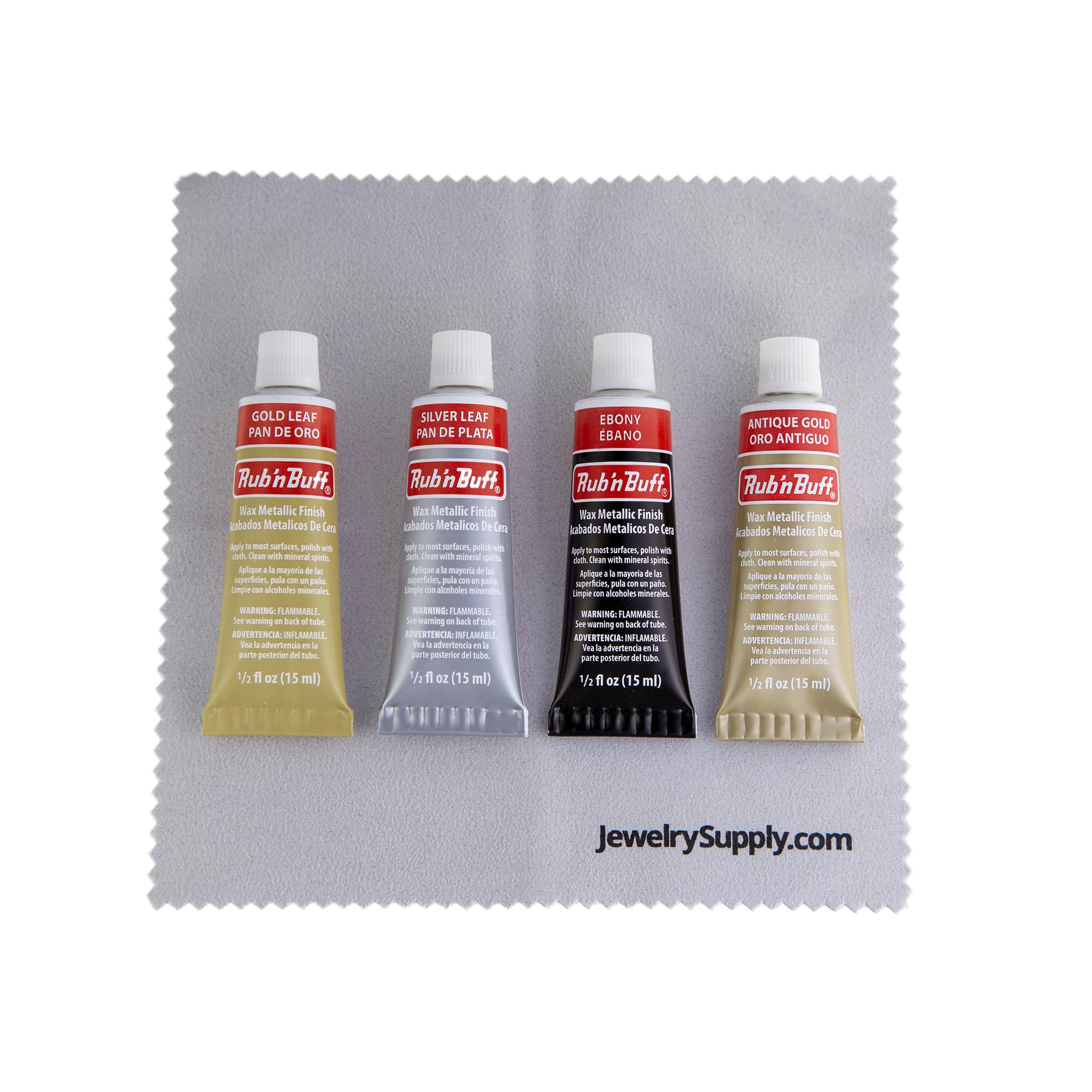 JewelrySupply Rub-N-Buff 4 Color Assortment with Premium Buffing Cloth (Silver Leaf, Antique Gold, Gold Leaf, Ebony)