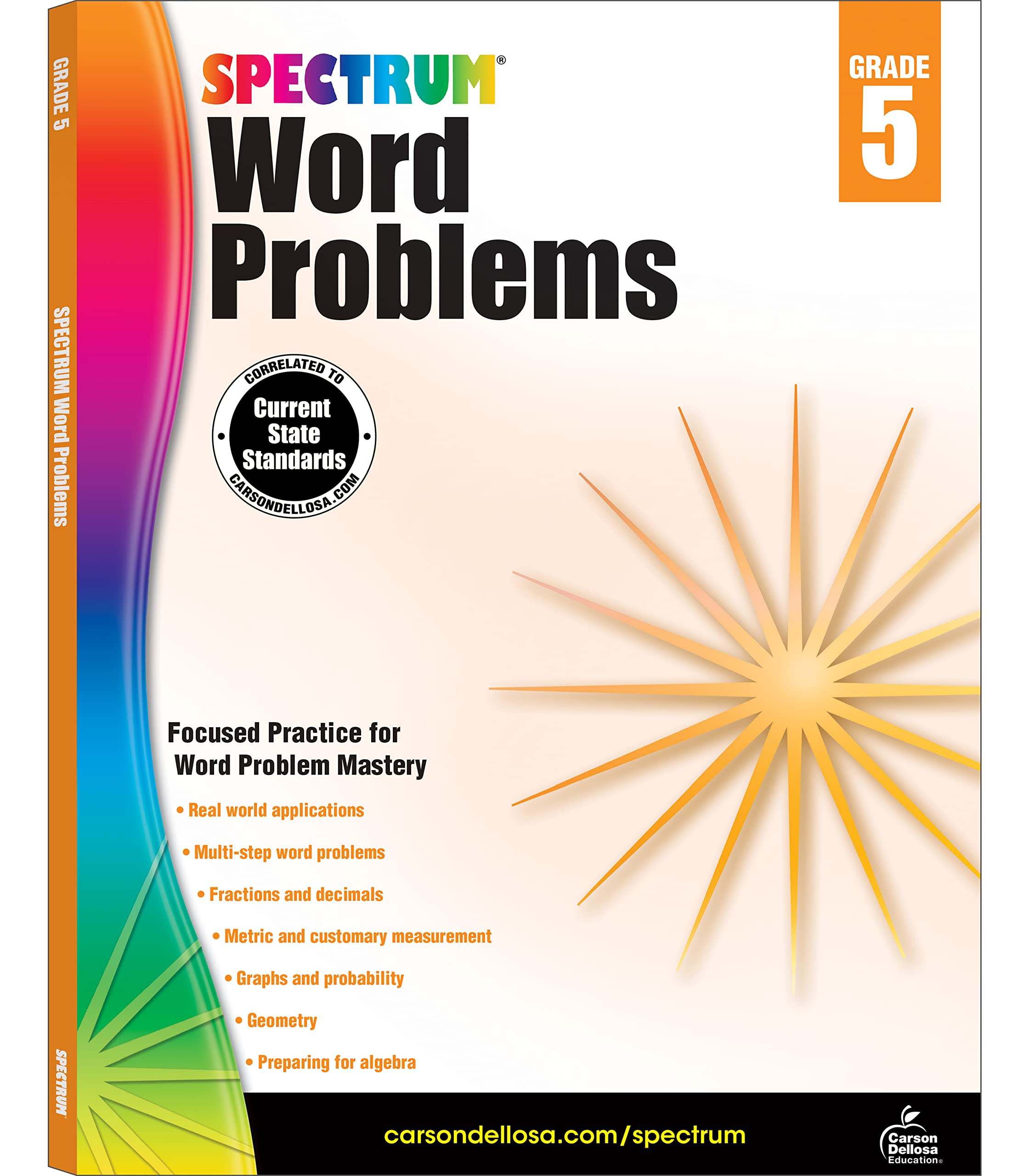 Spectrum Math Word Problems Grade 5 Workbook, Ages 10 to 11, 5th Grade Math Word Problems, Fractions, Decimals, Algebra Prep, Geometry, Multi-Step Word Problems, Graphs, and Probability - 128 Pages Condition-New