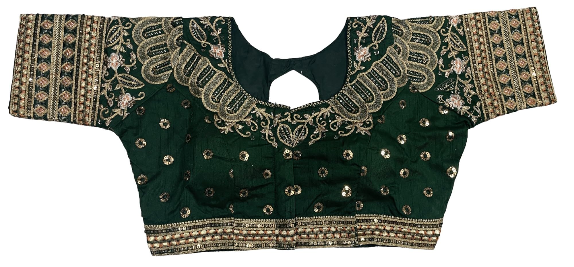 Pujia Mills WomenS Readymade Blouse Embroidery Multi Heavy Coding Gold Thread Indian Ethnic Designer Stitched Bridal Saree Blouse For Wedding Women Blouse For Saree Lehenga Choli (Green  38)